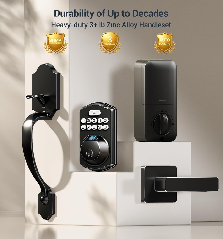 Keyless Entry Lever Handle Lock, Matte Black Deadbolt System