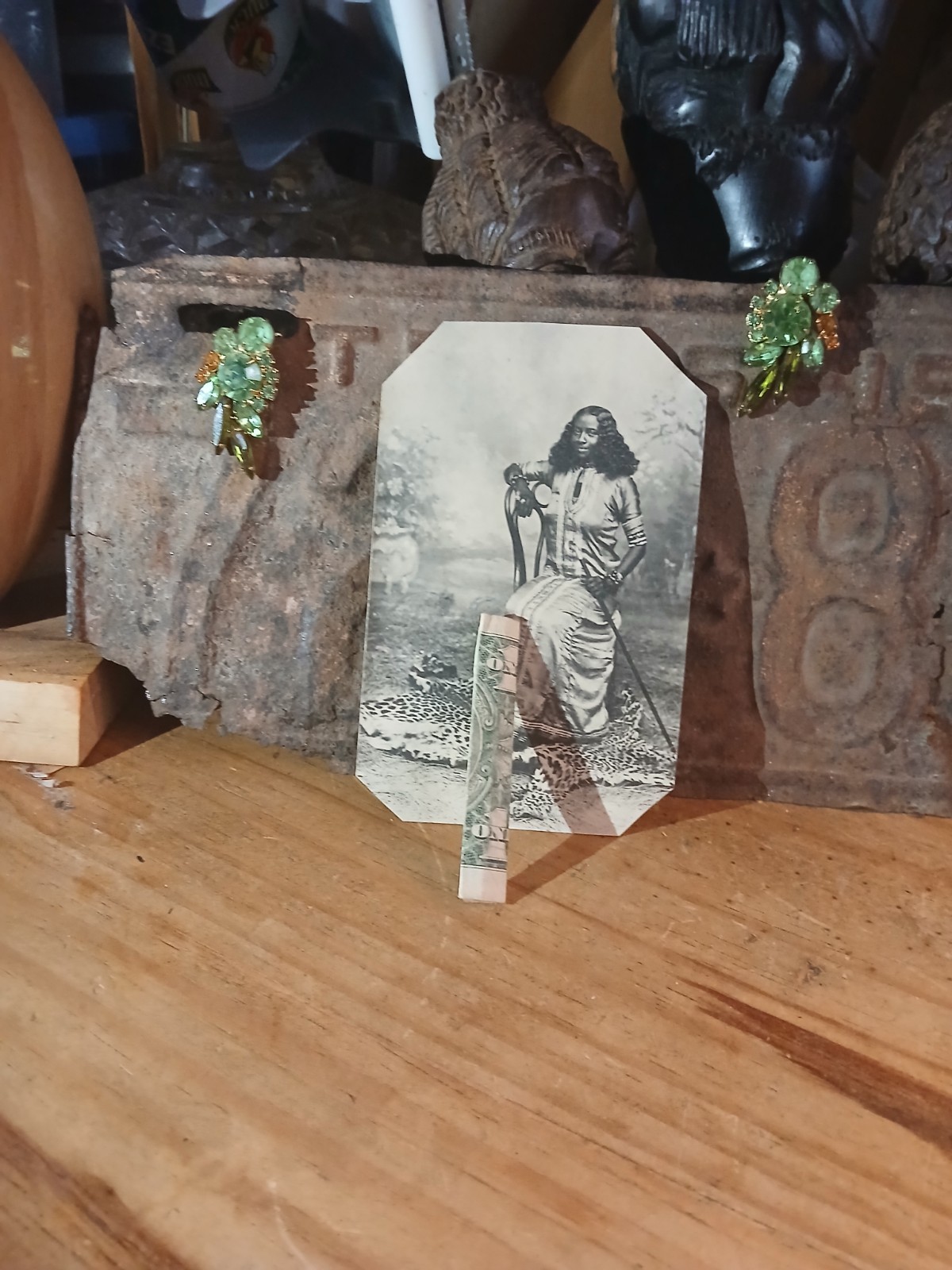 Antique African American * COLORED FEMALE * SITTING LEOPARD PRINT RUG*