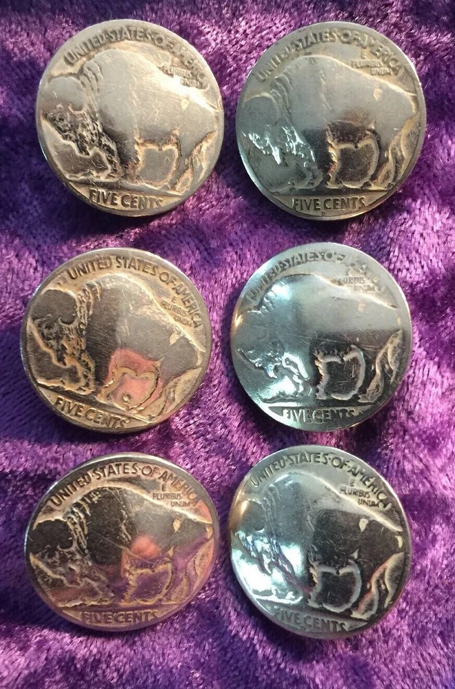 Six Great Looking Authentic Buffalo Nickel Buttons