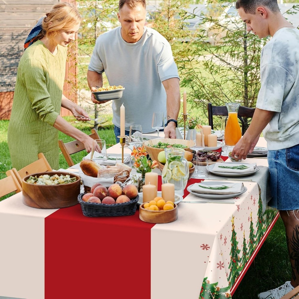 Childom 2-Pack 54x108 Inch Disposable Christmas Tablecloths Rectangular