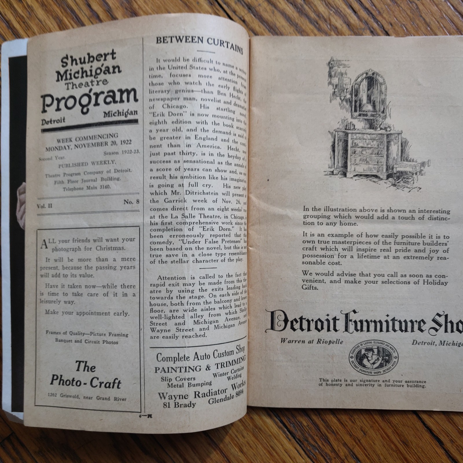 True Vintage Lot of 6 Detroit Opera House Garrick Shubert 1920s Playbills
