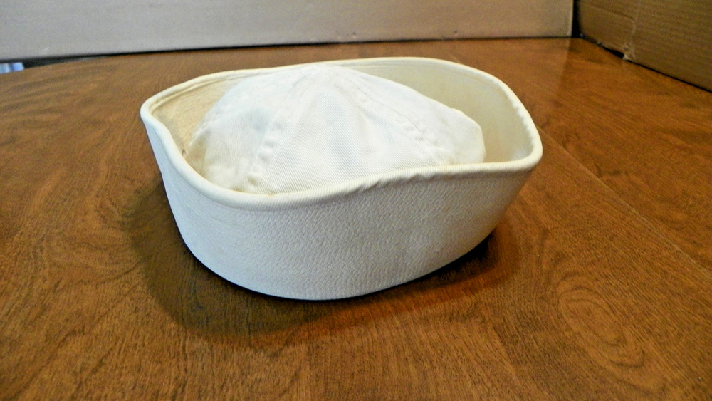 WW!! navy dixie cup hat, with 2 internal loops & name on hat