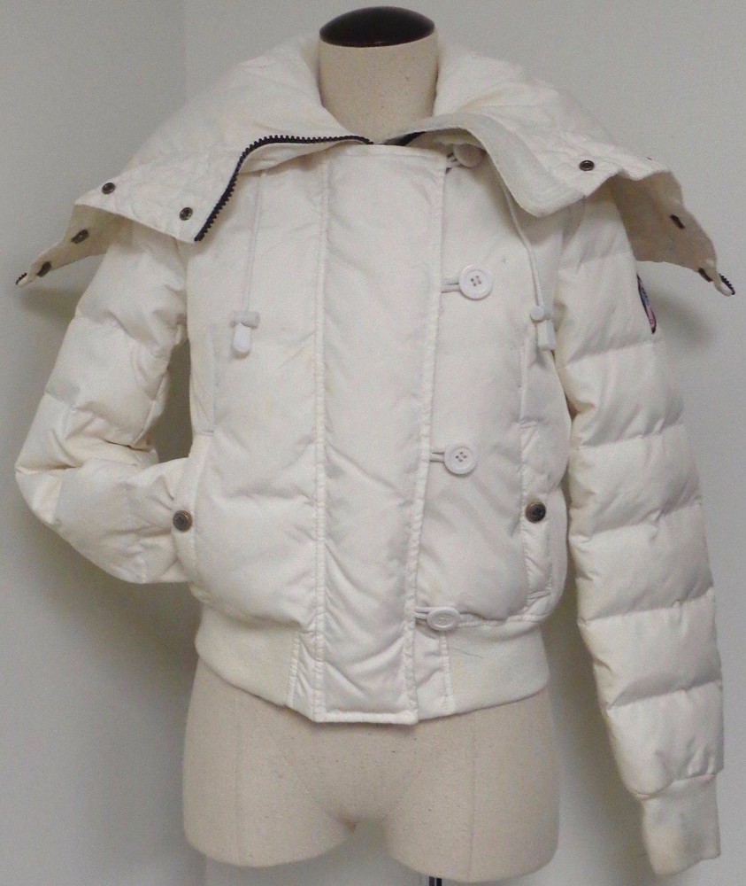PAJAR WHITE DOWN COAT JACKET DOUBLE ZIP FRONT W BUTTONS & ADJUSTABLE COLLAR HOOD
