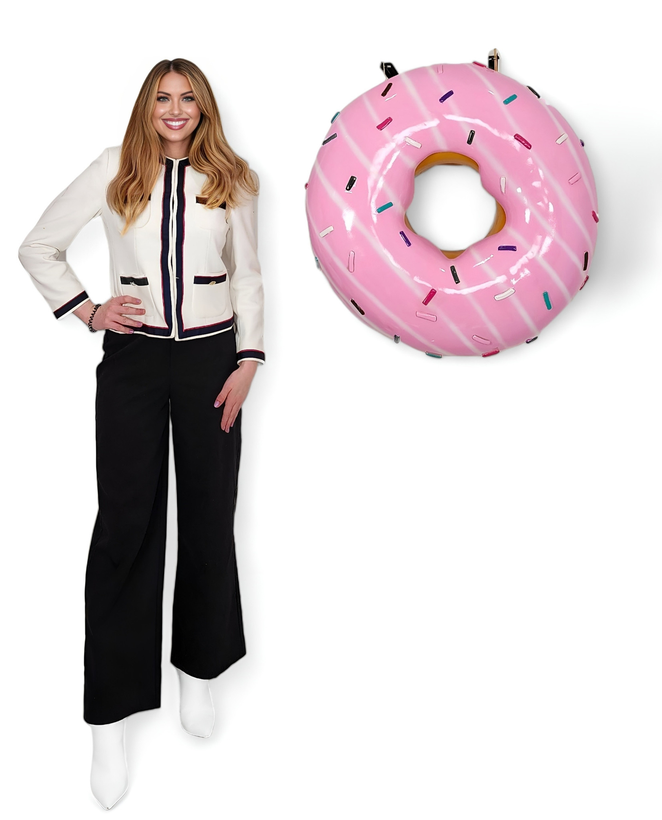 Donut Statue Large Sculpture Hanging Pink Donuts w/ Sprinkles Indoor & Out 30"