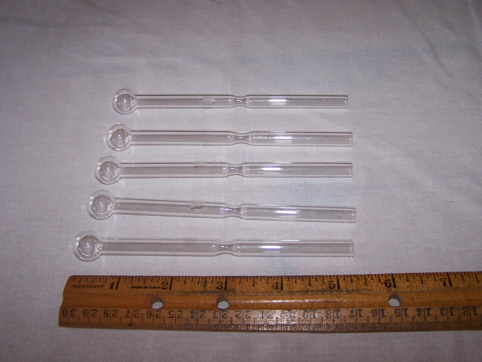 5 Unmarked Laboratory Glass Tubes with Bulbous Ends - Test Tubes - Estate Find