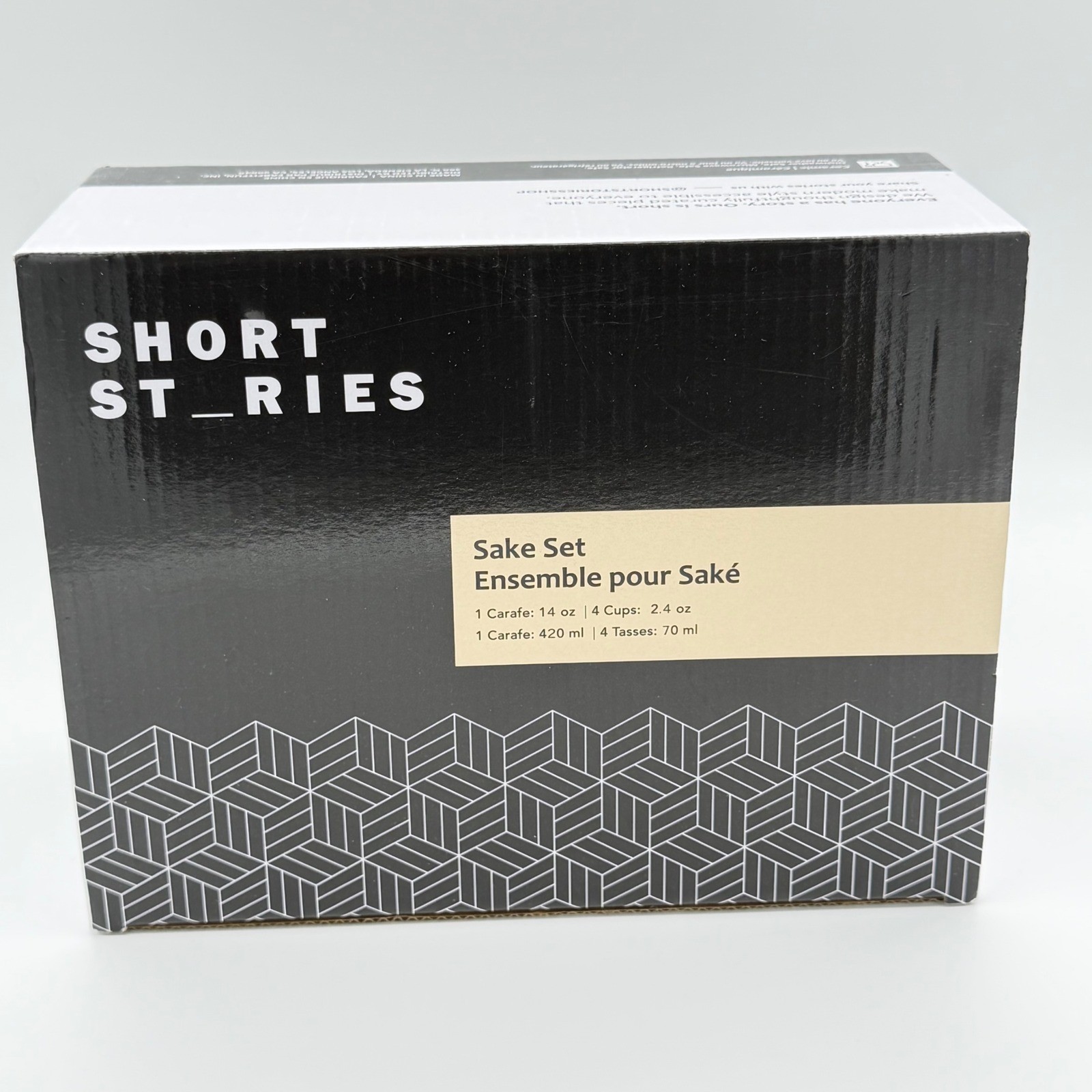 Short Stories Sake Set Carafe & 4 Cups Ceramic 14oz Modern Geometric