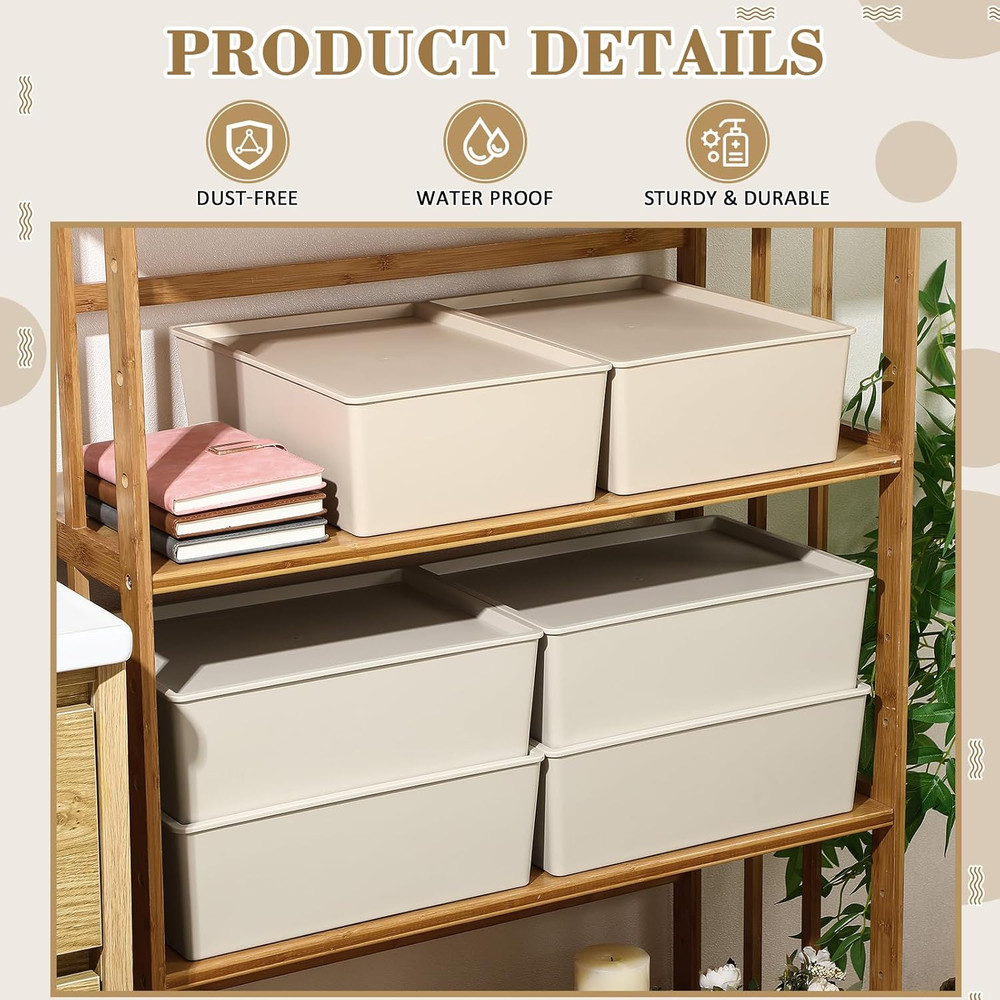 6 Pcs Plastic Storage Bins with Lids Stackable Storage Containers Durable Box Ba