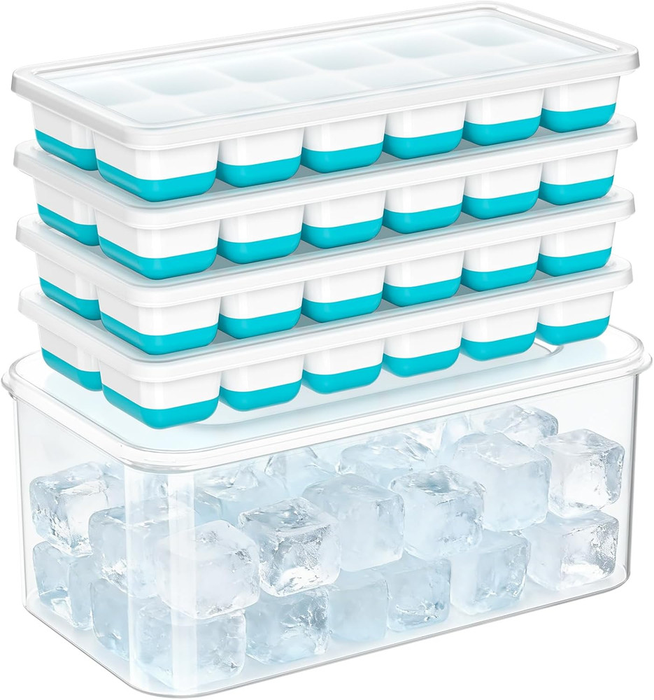 Ice Cube Tray with Lid & Bin - 4 Pack 48 Cubes Stackable Silicone FREE SHIPPING