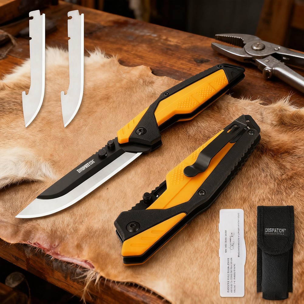 DISPATCH Replaceable Blade Folding Pocket Knife -3 Blades Hunting Knives