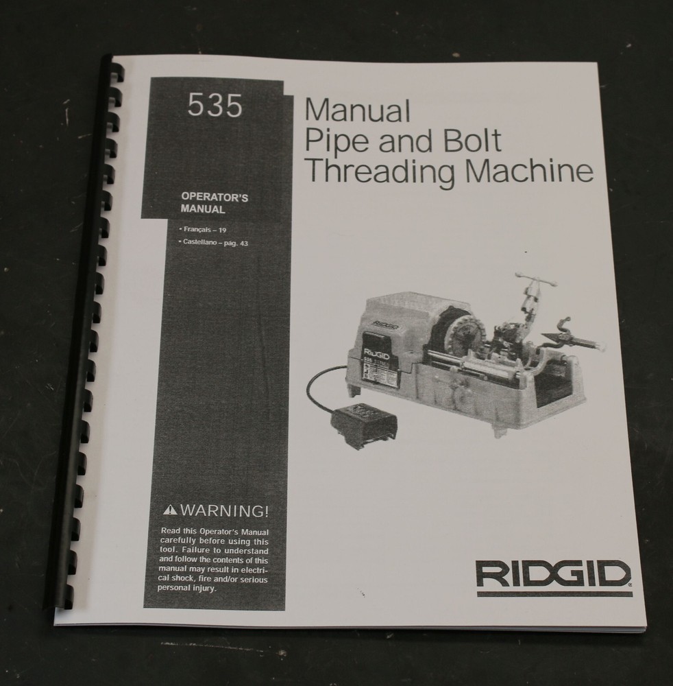 Ridgid Model 535 Pipe & Bolt Threader Machine Operator's Manual Pipe Plumbing