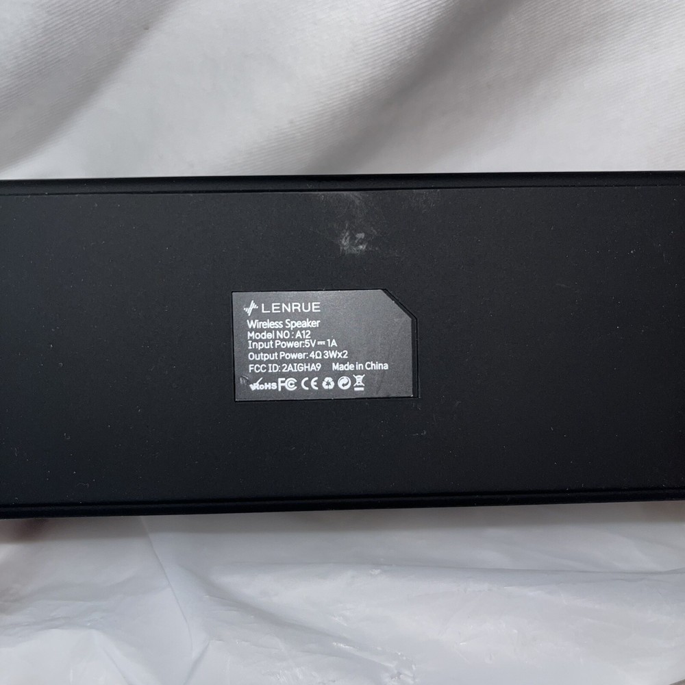Lenrue Wireless Speaker Lightly Used Black Rectangle Model A12