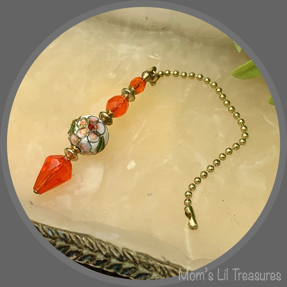 Decorative Orange Crystal Cloisonné Fan Pull • Light Chandelier Pull Chain