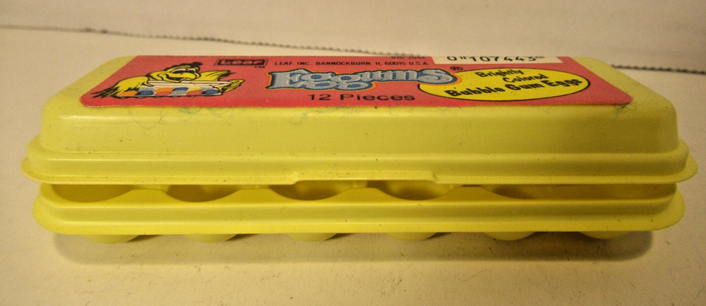 Vintage Eggums Bubble Gum Eggs Candy Container 4 inches empty package Leaf GUM