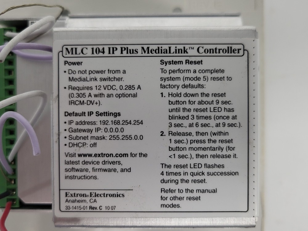 Extron MLC 104 IP Plus MediaLink Controller Ethernet Control Wall Mount