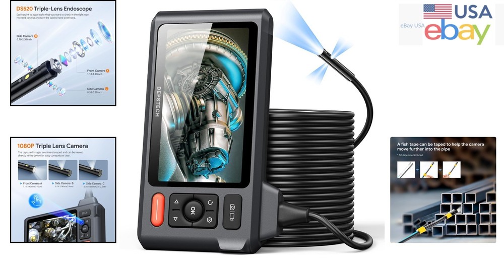 Lighted Borescope Camera with High-Resolution Video Capture and Carrying Case