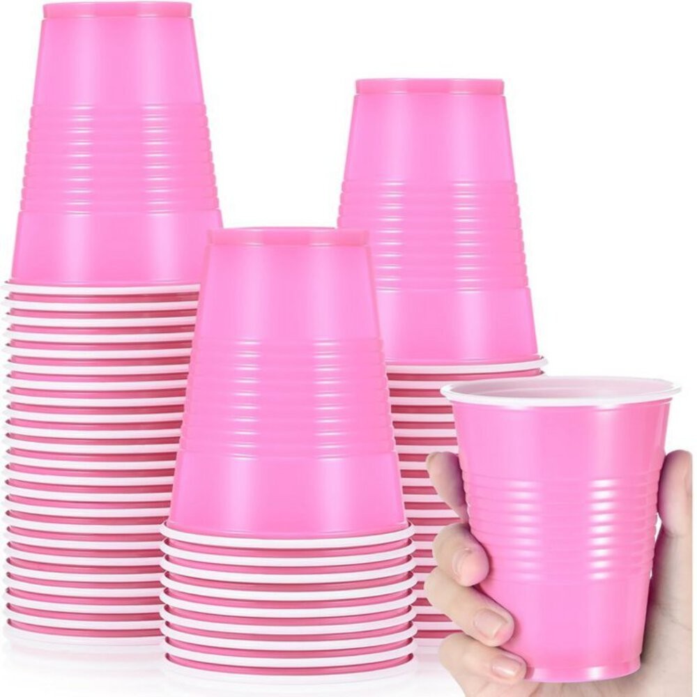 Disposable 9oz Pink Plastic Cups: 8 Pack
