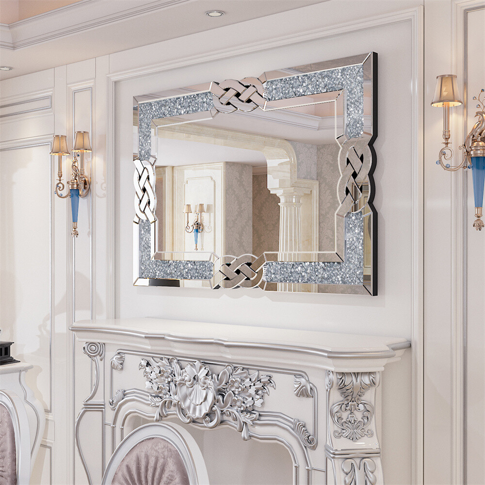 Large Crystal Crush Diamond Mirror Rectangular Silver Mirrors for Wall Decor US