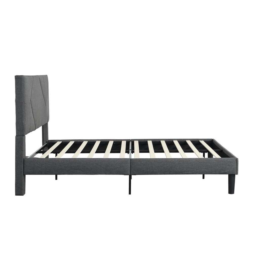 Queen Size Bed Frame Upholstered Platform Bed Frame w/ Upholstered Headboard New