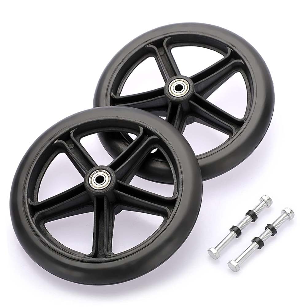 4Pcs 8 Inch Walker Wheels Replacement Solid Anti Slip Rollator Wheel Set Black