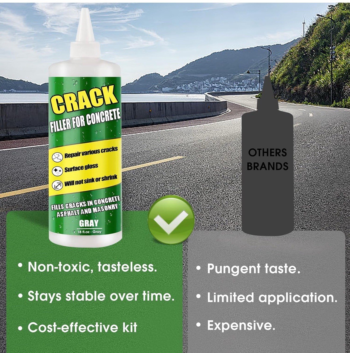 Concrete Crack Filler Gray Self-Leveling Cement Repair Gel for Driveway 2LB