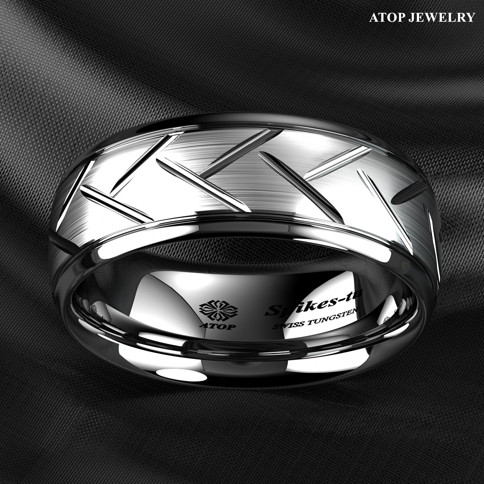 8/6mm Silver Brushed Tungsten Ring for Mens Wedding Band Bridal ATOP Jewelry