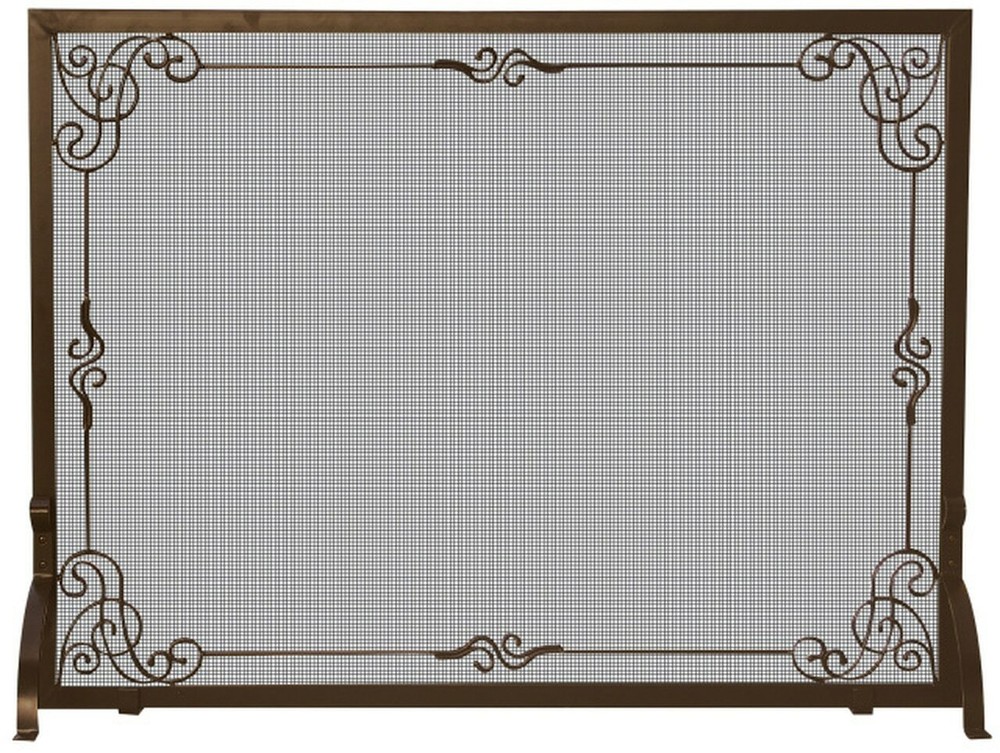 Single Panel Bronze Finish Fireplace Screen with Decorative Scroll - 33" h x 44"