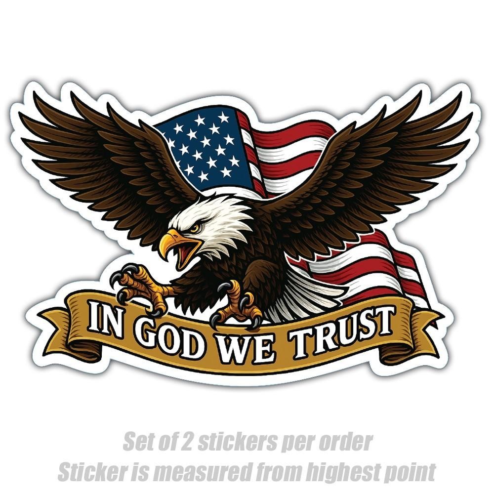2-Pack In God We Trust Sticker Patriotic Eagle Decal American Flag Vinyl USA
