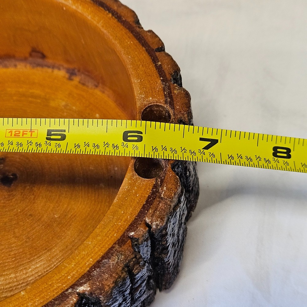 Vintage Rustic Log Bark Nut Bowl HMQ Nutcracker Pick Set 8"
