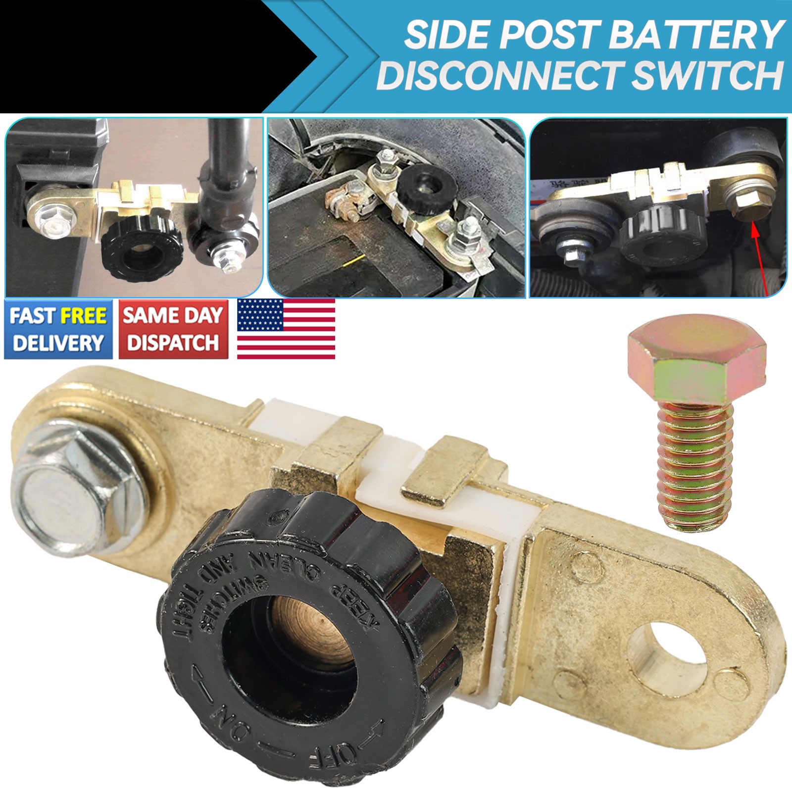 Battery Terminal Quick Disconnect Switch Side Post Battery Shut/ Cut Off Brass