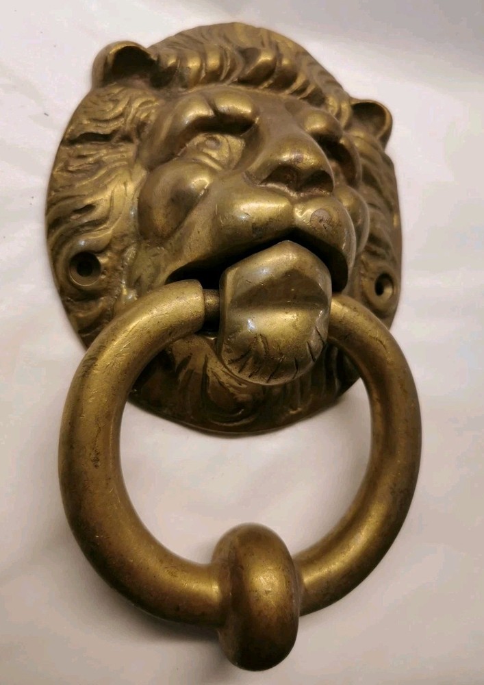 Vintage Solid Brass Round Lion's Face Door Knocker