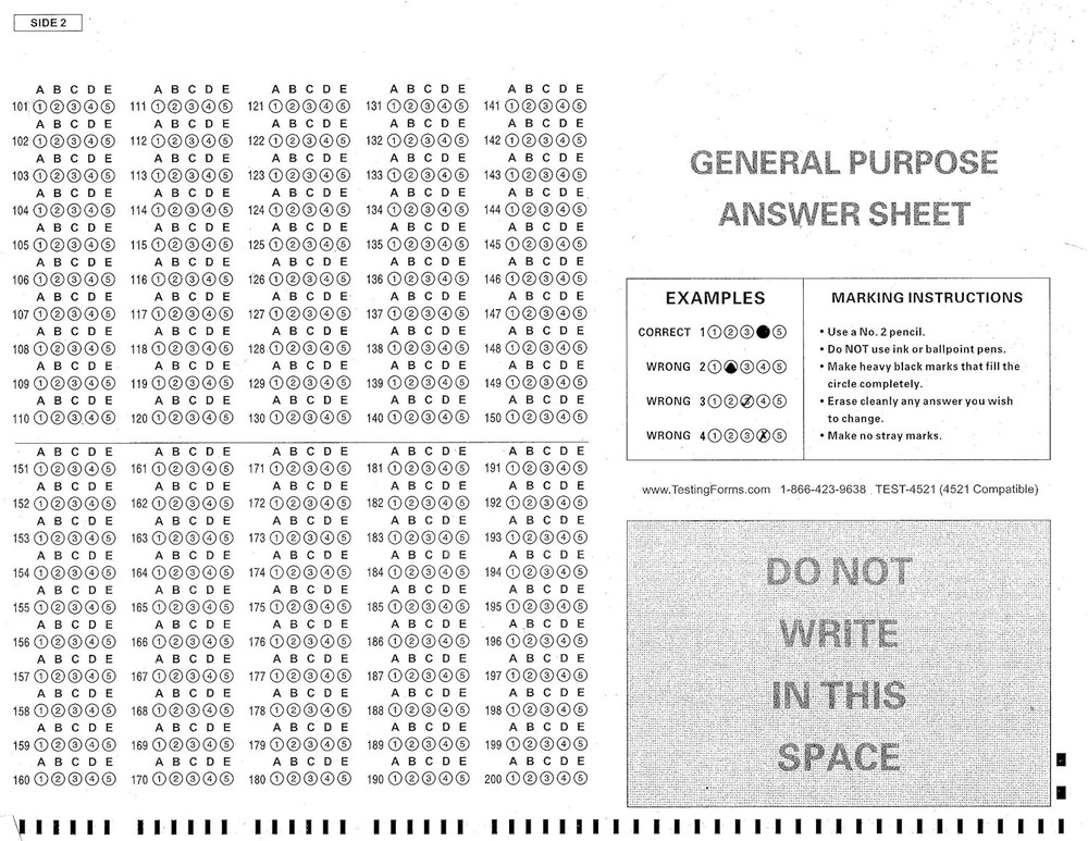 TEST-4521 (50 Sheet Pack) Compatible Testing Forms