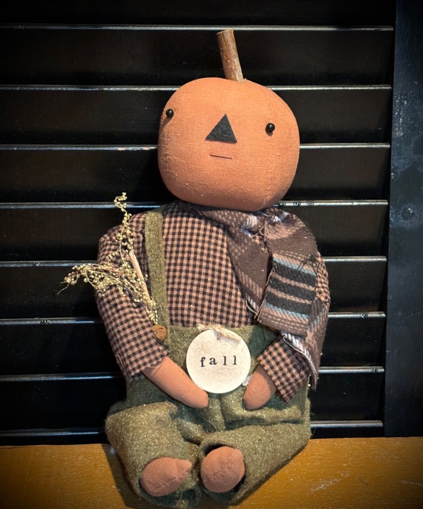 Grubby Primitive Rustic Fall Summer Halloween Fall Freddy Pumpkin Doll 14 1/2”
