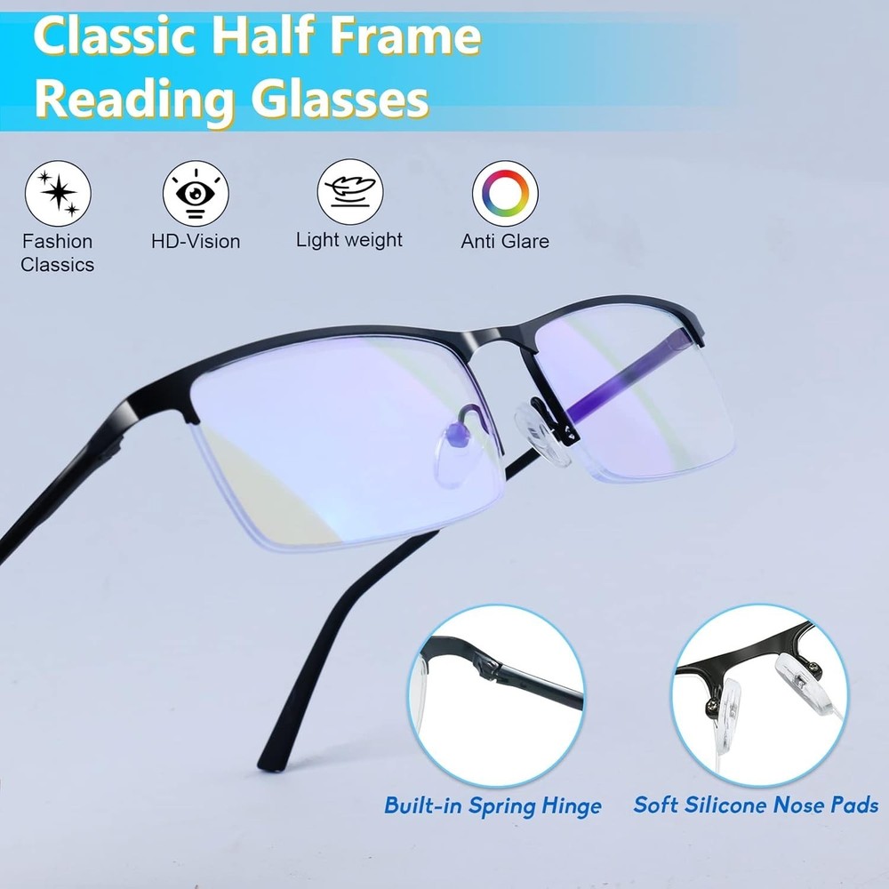 Blue Light Blocking Glasses, Lightweight Metal Half Frame Computer