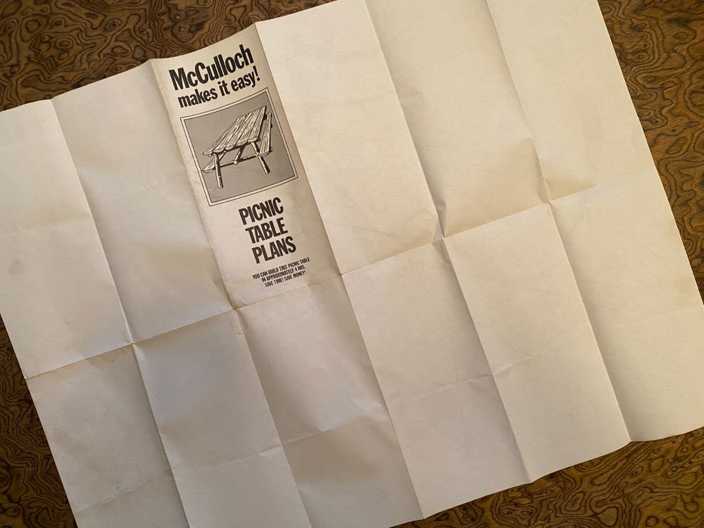 Picnic Table Plans from McCulloch Full Page Foldout Complete Plans