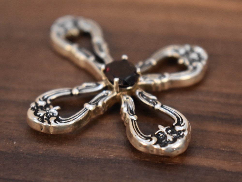 Vintage Gorham Sterling Silver Cross with Garnet