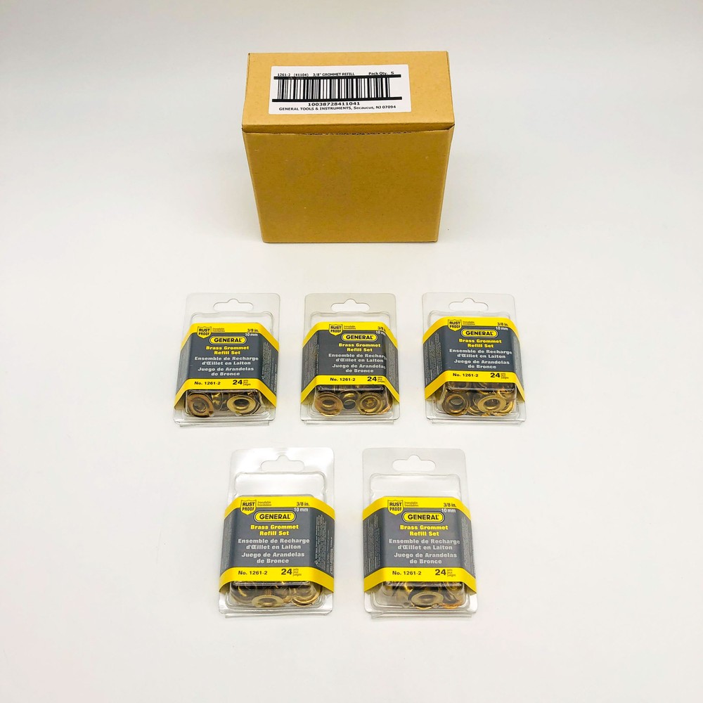 5x General Tools 1261-2 Grommet Refills Rustproof Solid Brass 3/8in (120 Sets)