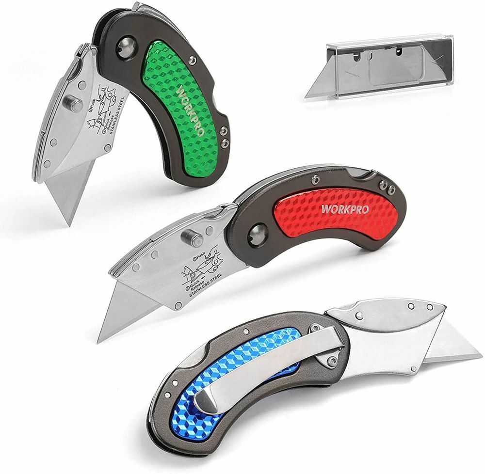 WORKPRO 6PC Folding Utility Knife Set Quick Change/Back-lock w/20PC Extra Blades