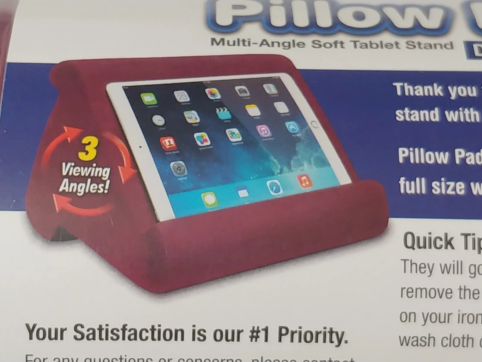 Ontel Pillow Pad Ultra Multi Angle Soft Tablet Stand Burgundy New Sealed