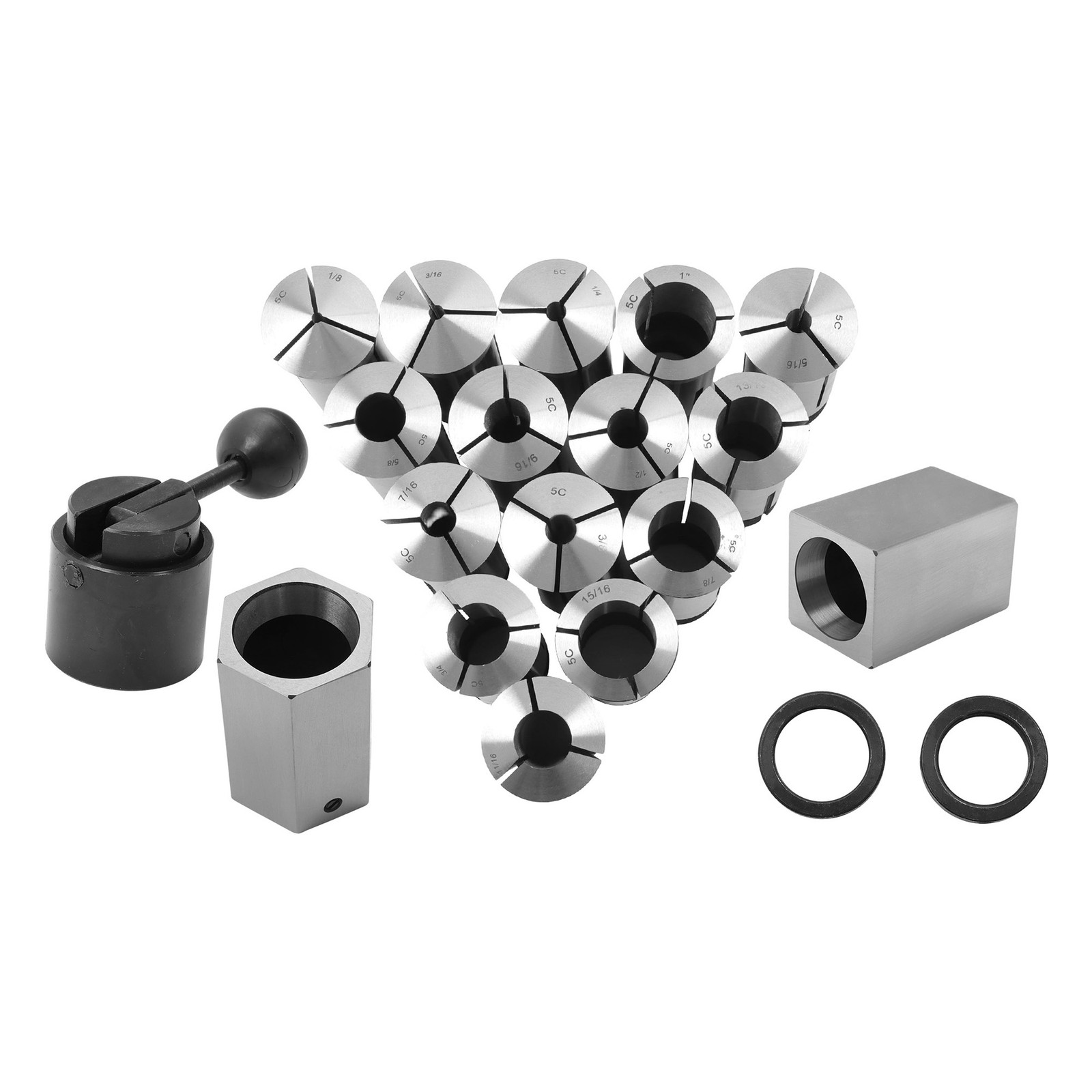 15 × 5C Fractional 1/8 - 1" Precision Collet Set & 5 Pcs Collet Block Set