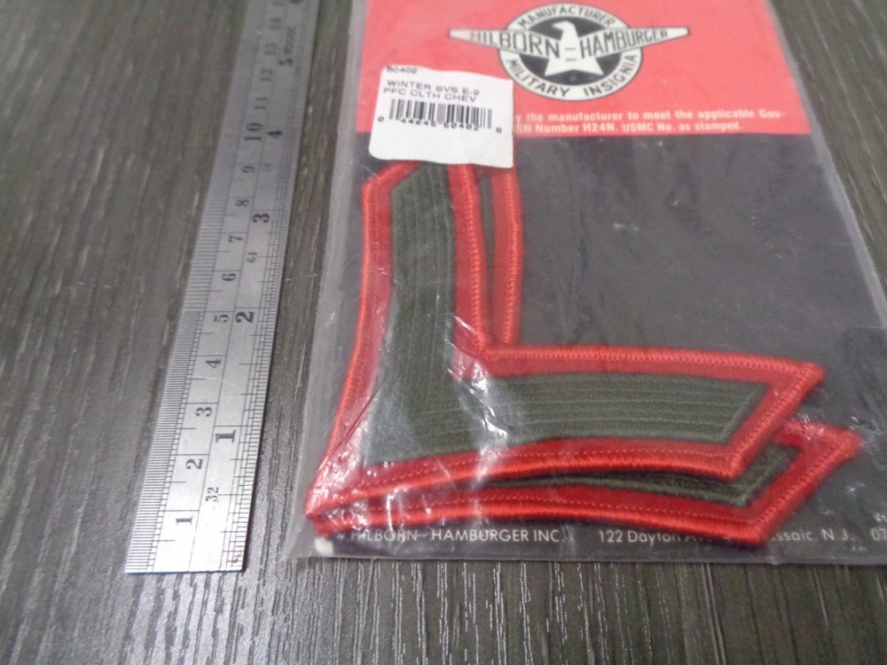 USMC Private First Class E2 Chevrons PATCH set Green / Red Service Alpha HILBORN