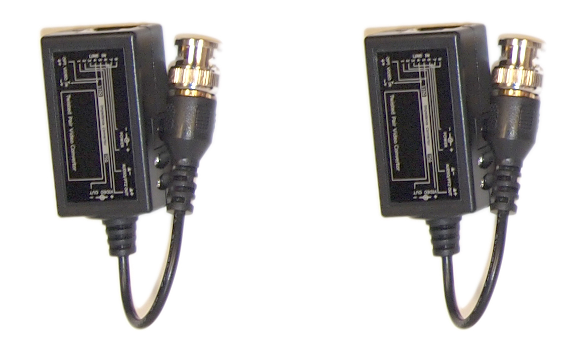 1 Pair BNC to RJ45 Adapter Passive Video Balun with Power Connector for CCTV