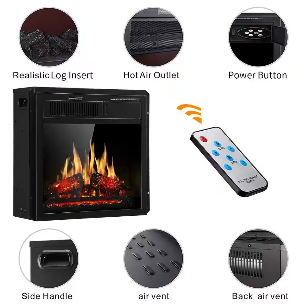 20 In. Ventless Electric Fireplace Insert, Remote Control, Adjustable Led Flame
