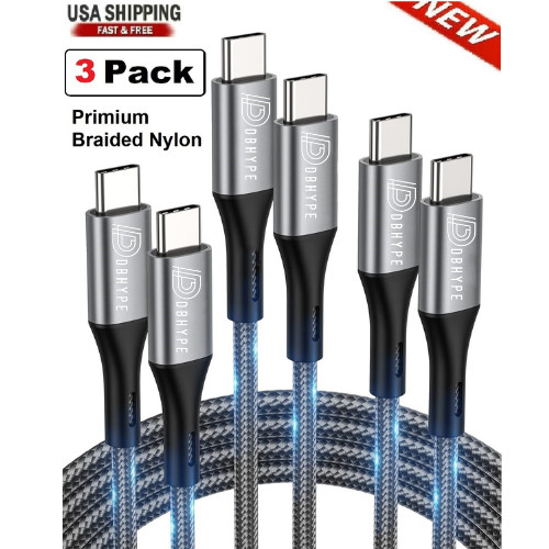 3-Pack Braided TYPE-C to Type-C Fast Charging Data SYNC Charger Cable 3/6/10FT