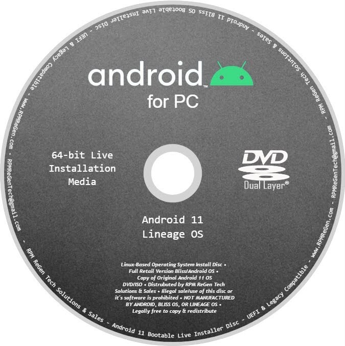 Android 11 PC Installation Disc: BOOTABLE ANDROID 11 DVD RELEASE Bliss OS X86+64