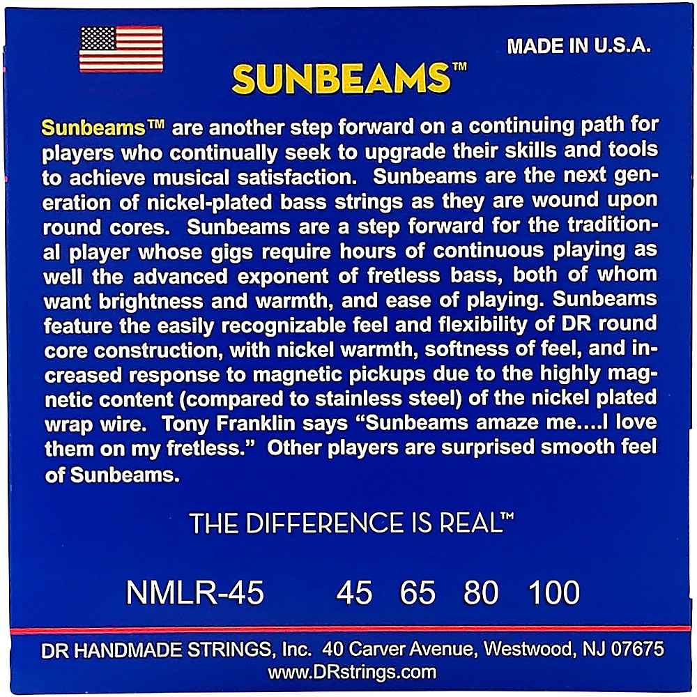 DR Strings Sunbeams NMLR-45 Medium Light 4-String Bass Strings