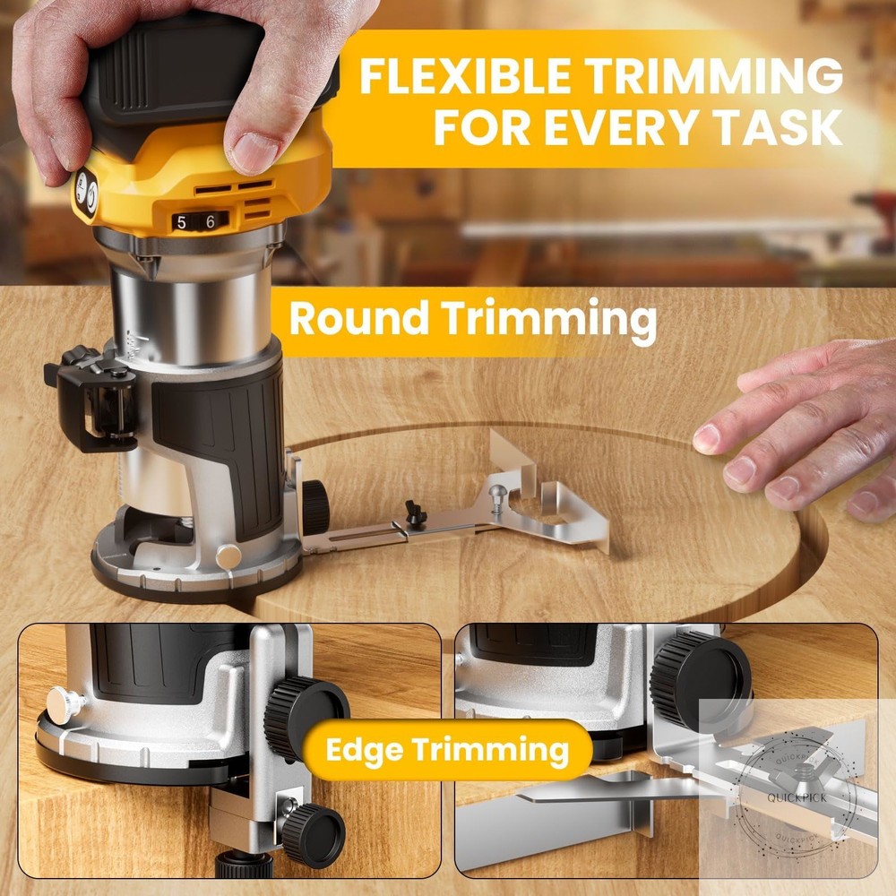 Cordless Compact Router Compatible with DeWalt 20V Battery Bare Tool 6 Variable