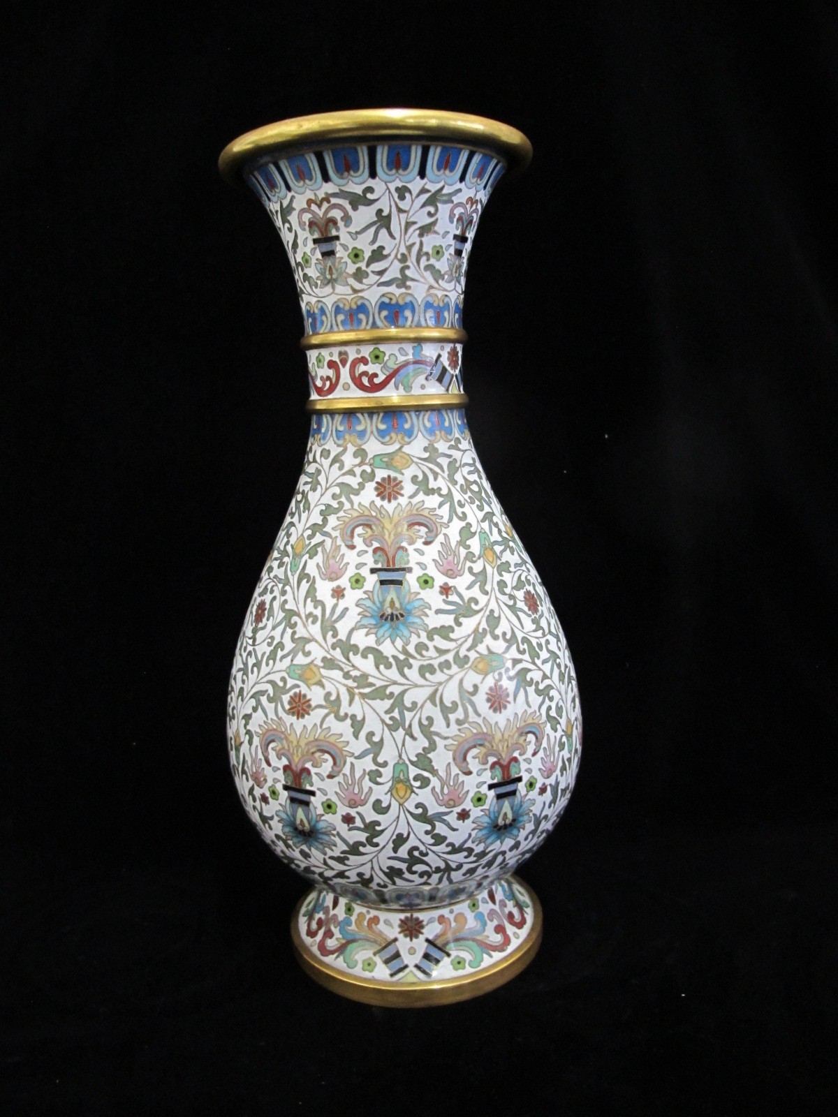 Large CHINESE White Enamel CLOISONNE Colorful FLOWER Vase Pair