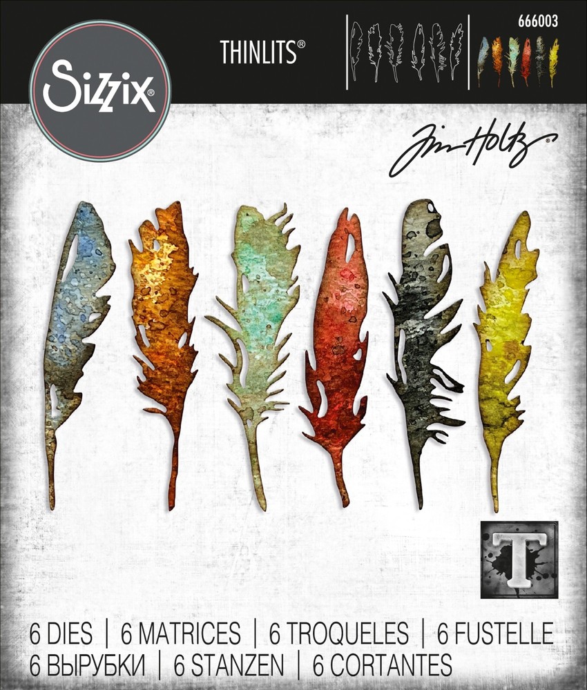 New Retired Sizzix Thinlits Feathery#666003 6pc set Retail $22.99 by Tim Holtz