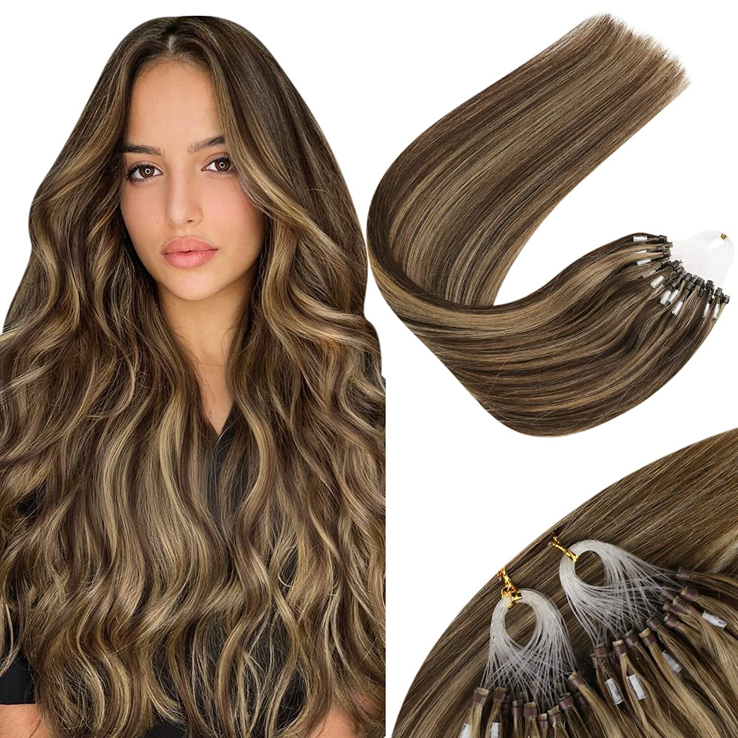 Micro Ring Link Human Hair Extensions Micro Beads Loop Tip Real Remy Thick Hair