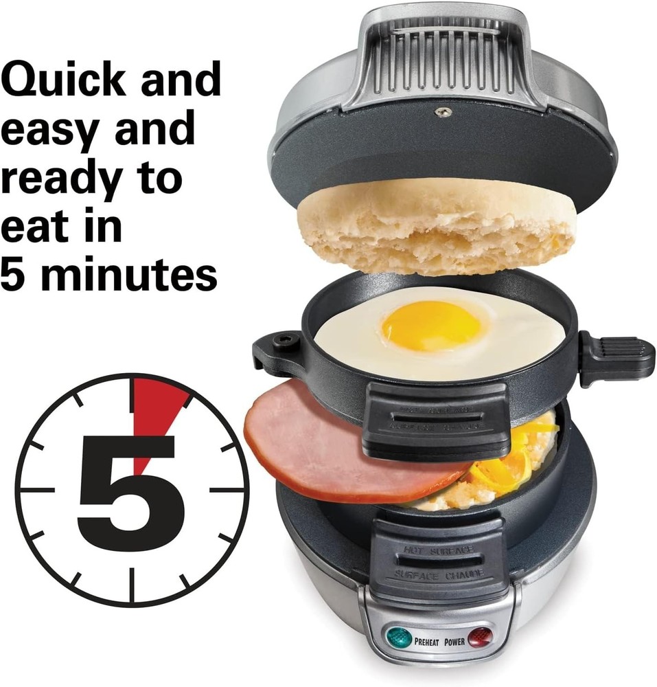 Hamilton Beach Breakfast Sandwich Maker with Egg Cooker Ring, Customize Ingredie